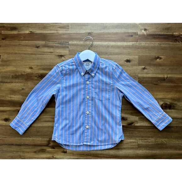 NEW Mini Boden Blue & Orange Stripe Long Sleeve Cotton Button Down European 3/4 - Picture 2 of 9